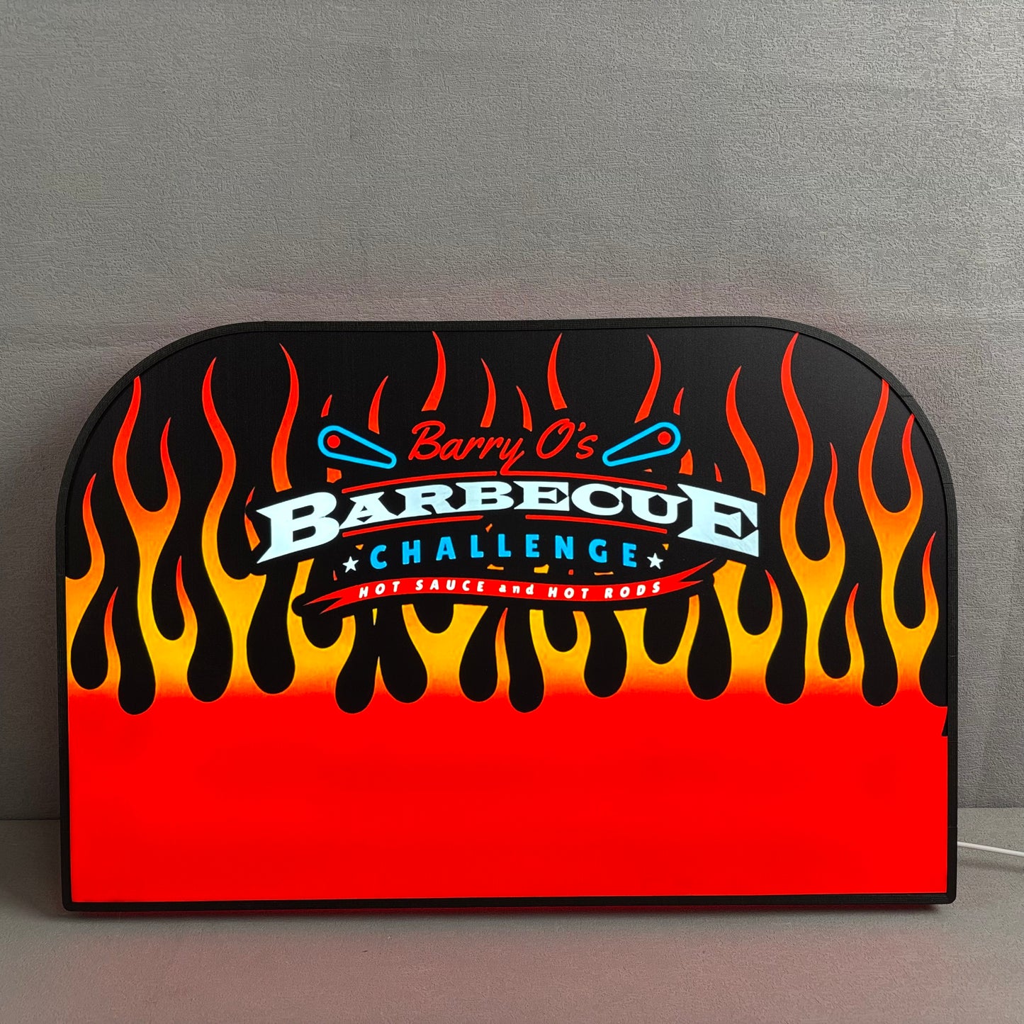 Barry O’s BBQ Challenge Pinball Logo Led lightbox for American Pinball Machine, 3D Printed Lightbox USB Powered & Full Dimmable
