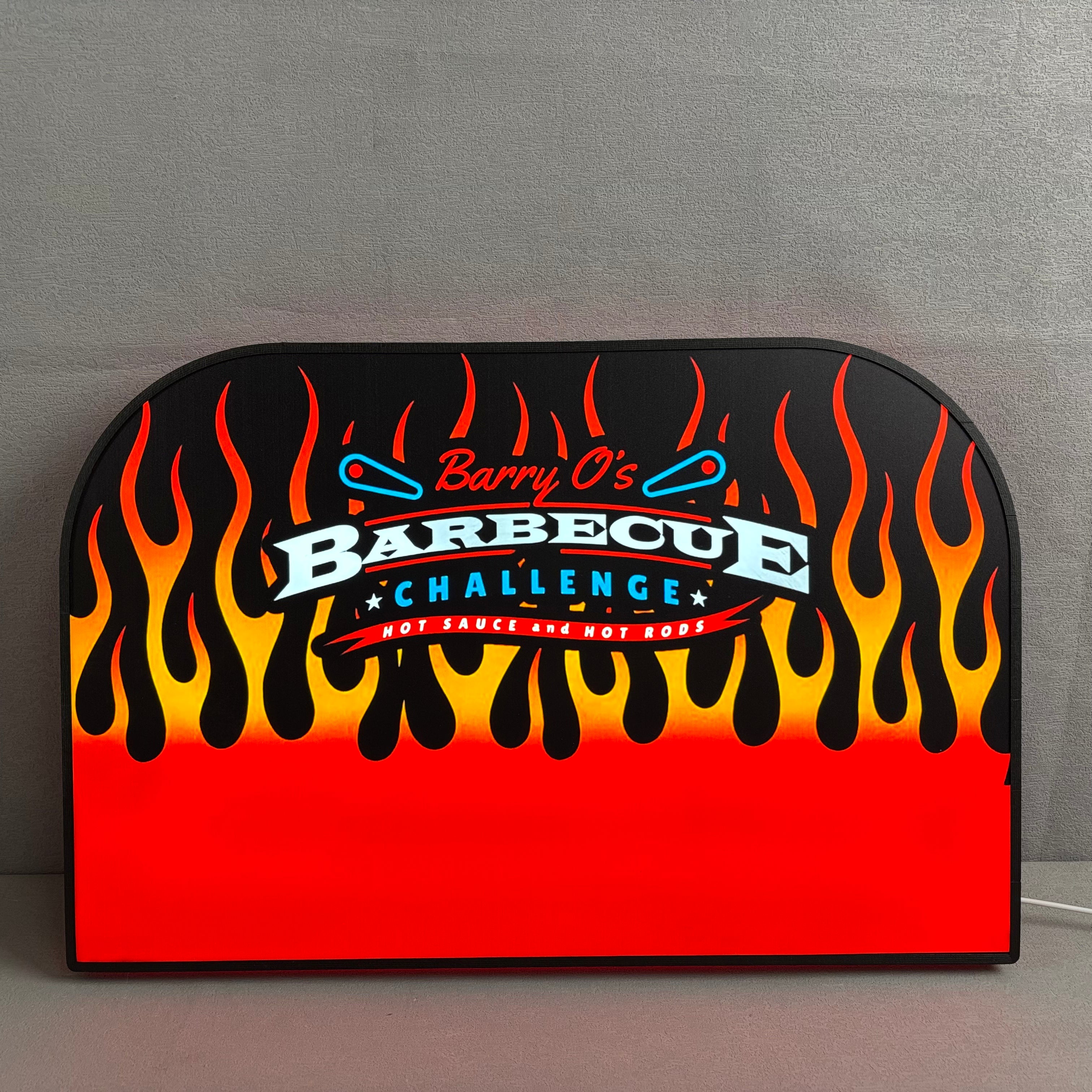 Barry O’s BBQ Challenge Pinball Logo Led lightbox for American Pinball Machine, 3D Printed Lightbox USB Powered & Full Dimmable