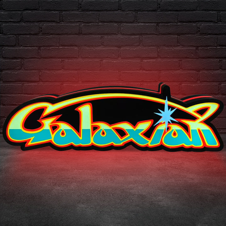 Galaxian Logo 3D Printed LED Lightbox for Gaming Room Decor, Galaga Classic Arcade Gaming Lightbox