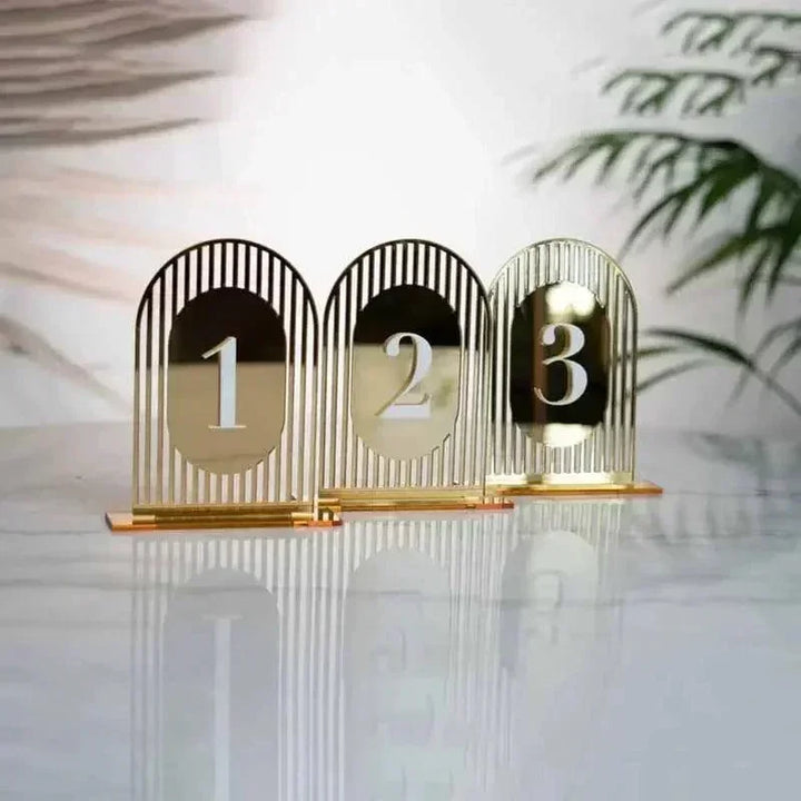 Numéro de Table en arc de miroir doré, numéros de Table en acrylique, passerelle, numéro de Table à Double couche, décor de Table pour fête de mariage