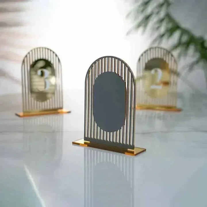 Numéro de Table en arc de miroir doré, numéros de Table en acrylique, passerelle, numéro de Table à Double couche, décor de Table pour fête de mariage