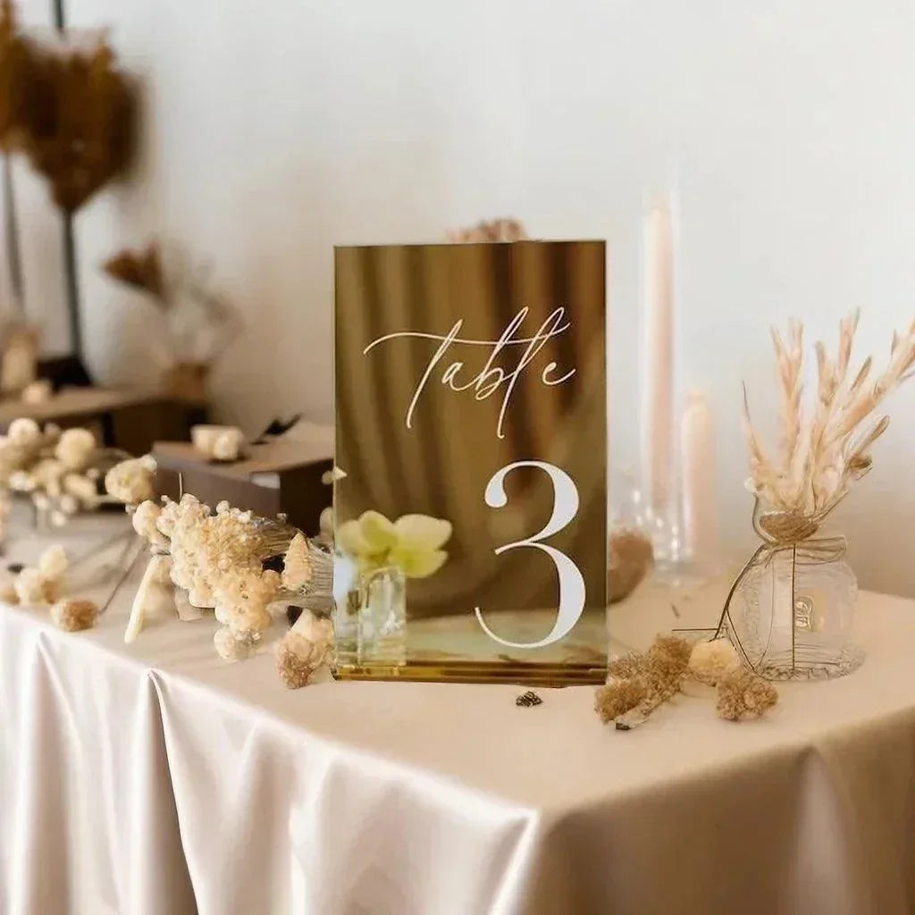 Numéros de Table de mariage en argent miroir avec support, décor de Table de mariage en acrylique de luxe, signalisation de mariage, support de numéros de Table