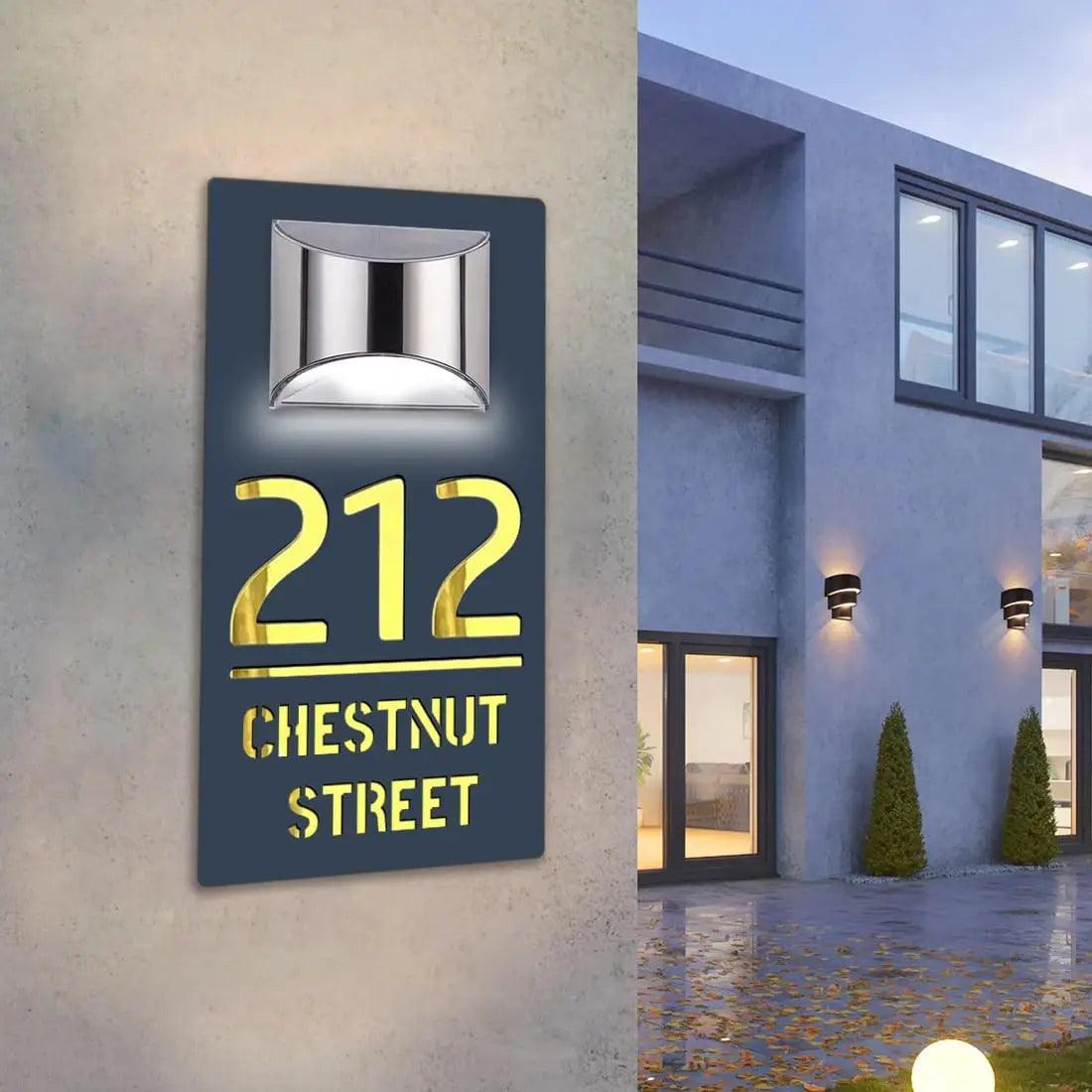 Custom Solar Sign Personalized Solar House Number Sign Outdoor Street Name LED Modern Ho ...