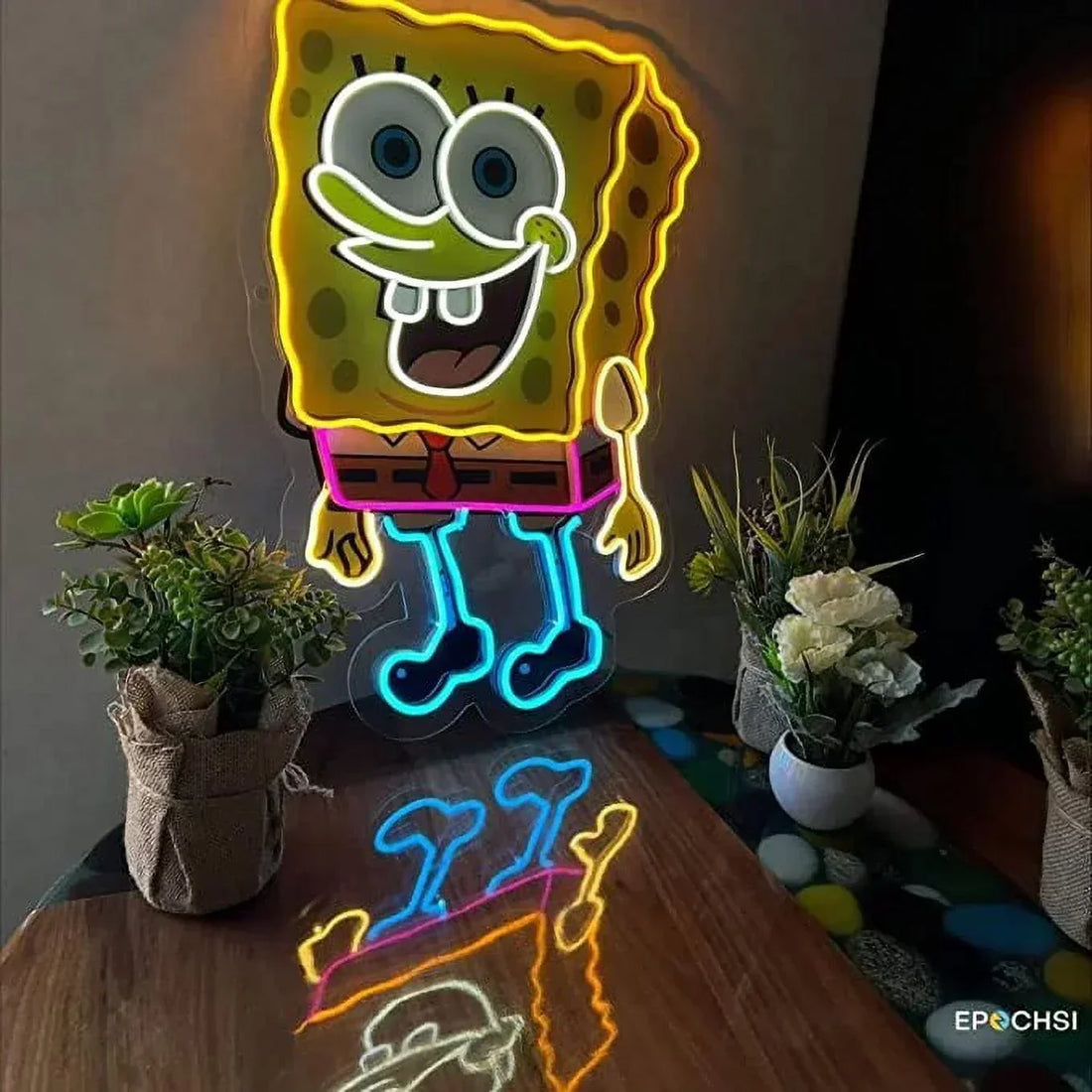 Spongebob Window Led Sign Spongebob Neon Sign UV Printed, 19 x 26 inches Yellow Neon for Kids ...
