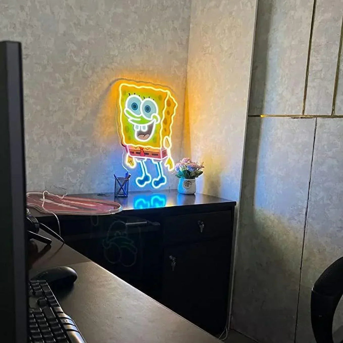 Spongebob Window Led Sign Spongebob Neon Sign UV Printed, 19 x 26 inches Yellow Neon for Kids ...