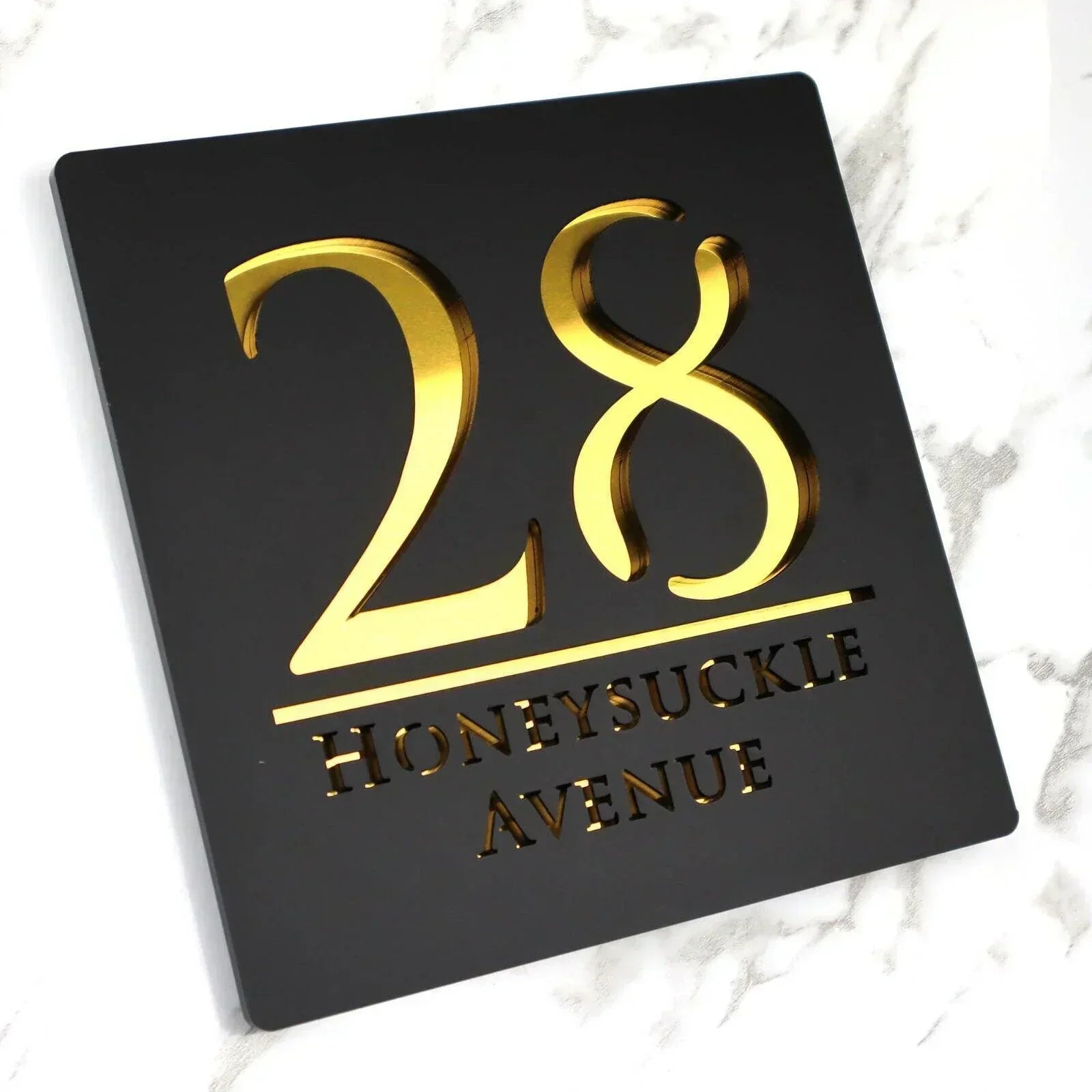 Plaques de maison découpées au laser, numéros de porte noir mat et doré, plaque d'adresse, numéro 