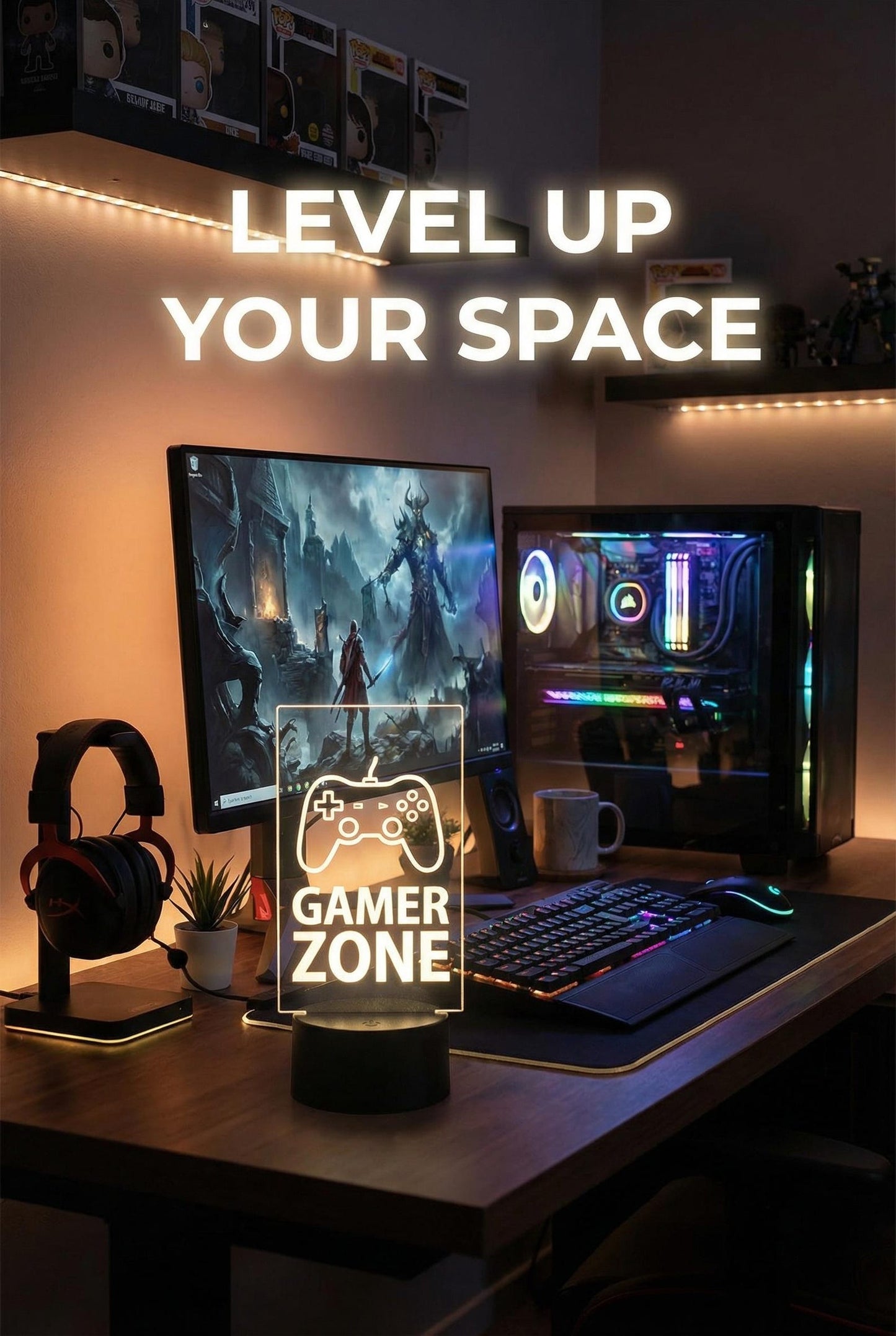 Custom Laser Engraved LED Gaming Light, Color Changing Desk Lamp, Personalized Logo Decor