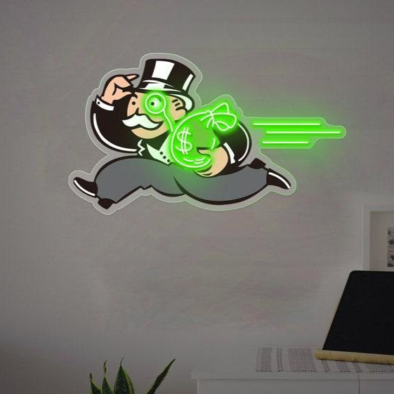 Monopoly Man Neon Sign Acrylic Art Sign, UV Print Acrylic Led Neon Sign, Neon Sign Acrylic Artwork
