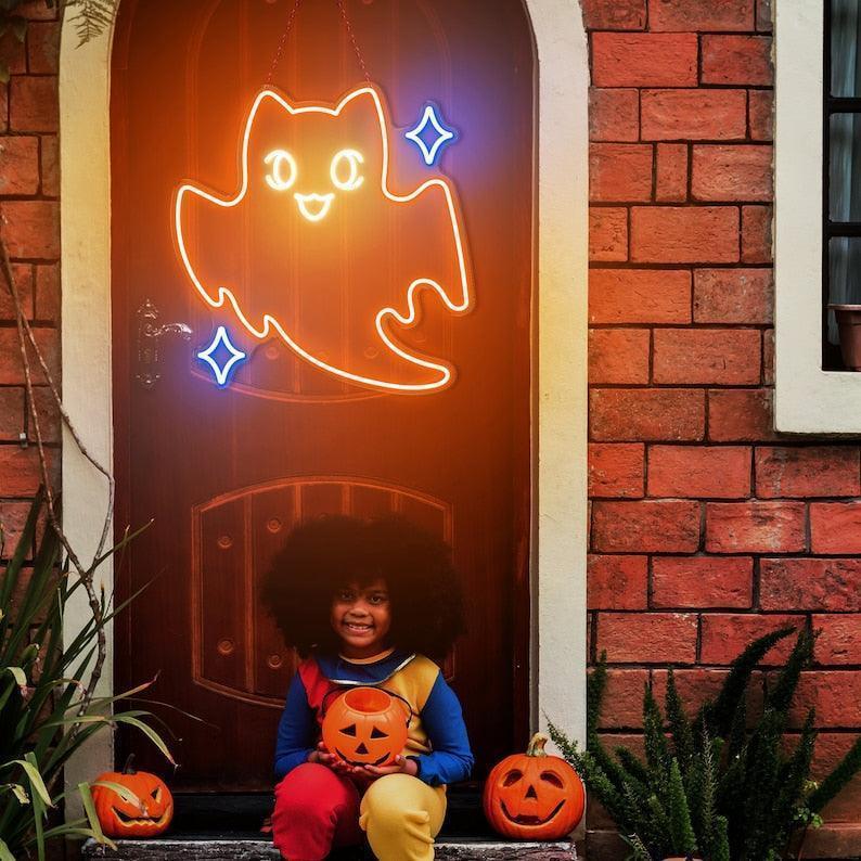 Ghost cat Neon sign, Boo Neon Sign, Ghost Neon, Cute Animal neon sign, Halloween neon sign, Spooky Led Light, Funny Ghost, Custom Neon Sign