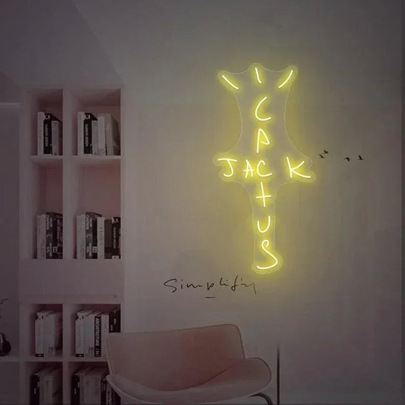 Enseigne néon Cactus Jack, enseigne lumineuse néon pour décoration murale de bar, décoration murale de chambre à coucher avec rap et musique de la côte ouest, décoration de fête de bar hip-hop 