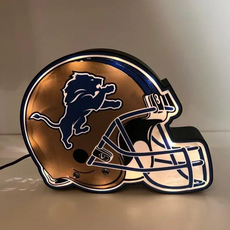 Detroit Lions Helmet LED Sign, Wall Decor, Football Sign, NFL Gift for Him, Mancave Vintage