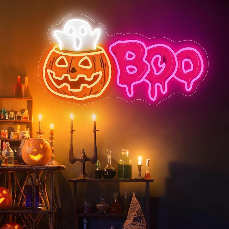 Custom Halloween Neon Sign, Pumpkin Ghost Boo Neon Sign, Halloween Gift for Kid, Halloween Party Decor Led Lights, Kids Room Neon Light Sign