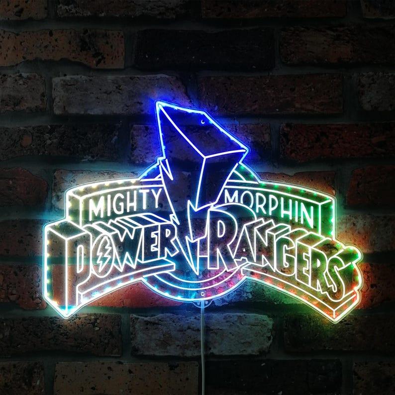 Panneau lumineux Power Rangers Chroma Shape, veilleuse Man Cave, plaque murale de transition aux couleurs néon 