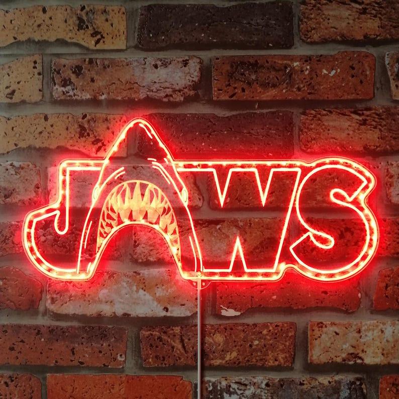 Jaws Chroma Shape Light Sign, Custom Home theater Wall Art Night Light, Neon Colors Transition Wall Plaque
