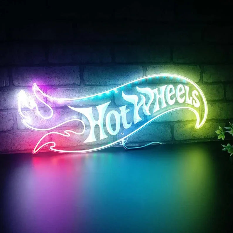 Hotwheels Garage Chroma Shape Light Sign, Car Collector Room Night Light, Neon 16 millions Colors Transition Wall Plaque