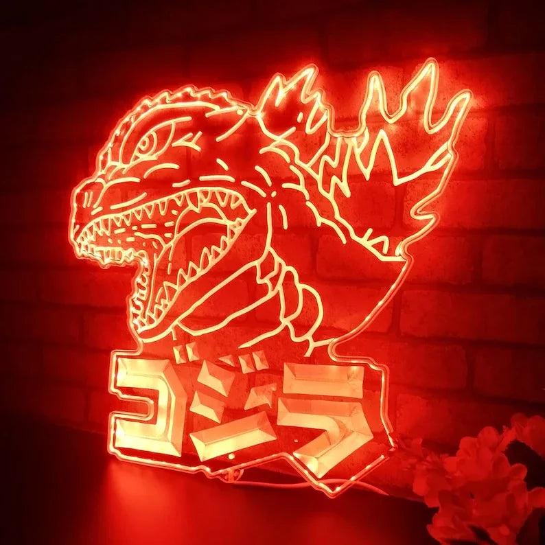 Kaiju Monster King Chroma Shape Light LED Sign, Video Game Room Home Theater Night Light, Neon Colors Transition Wall Plaque, Christmas Gift