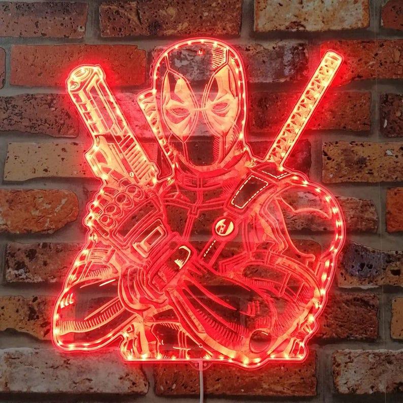 Deadpool Chroma Shape Leuchtschild, individuelle Nachttischlampe fürs Spielzimmer, Wandplakette mit Neonfarben-Übergang, Weihnachtsgeschenk 