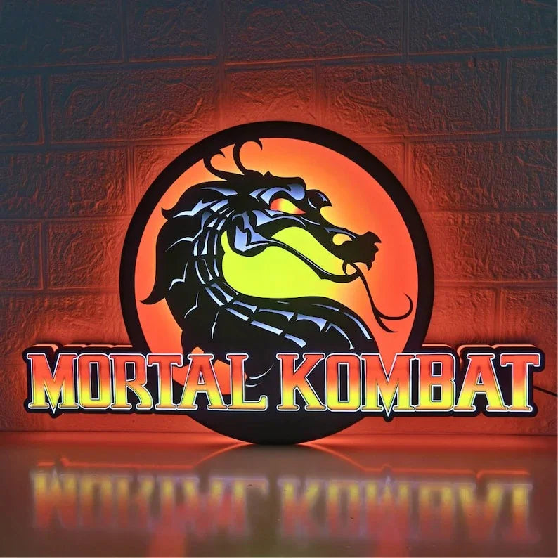 Mortal Kombat LED Lightbox Sign - 3D Printed Contour Logo, Gaming Wall Art | Full Dimmable & Powered by USB Plug