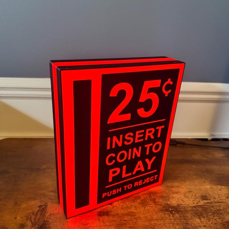 Insert Coin Arcade and Pinball LED Sign: 3D Printed Mancave Decor