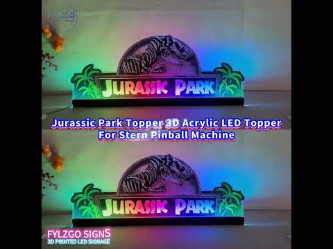 Jurassic Park Topper 3D Acrylic LED Topper, For  Pinball Machine, Pinball Topper