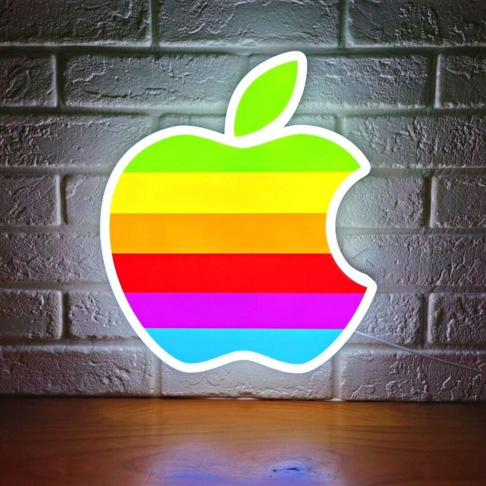 Apple Led Sign Vintage Apple Logo 3D Printed LED Lightbox Powered by USB and with dim ...