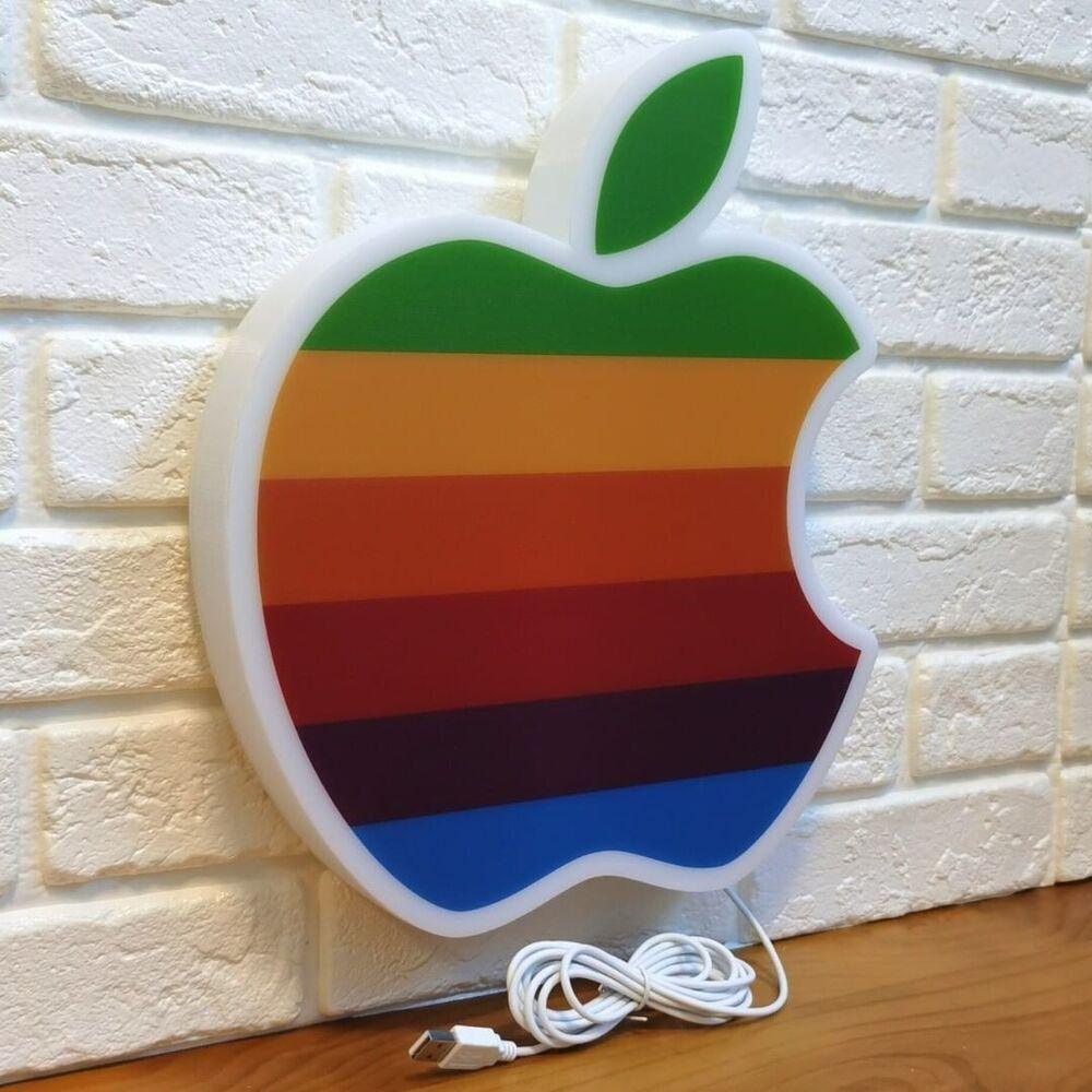 Vintage Apple Logo 3D Printed LED Lightbox Powered by USB and with dim ...