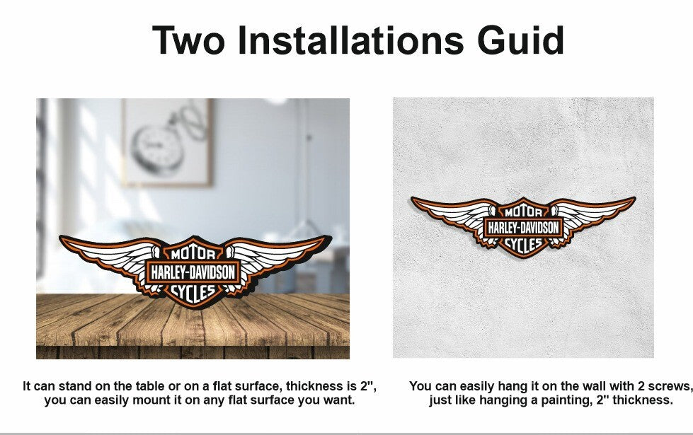 Harley Davidson Logo Led Sign Wall Light Decor with USB Pow. Dimmable Lightbox