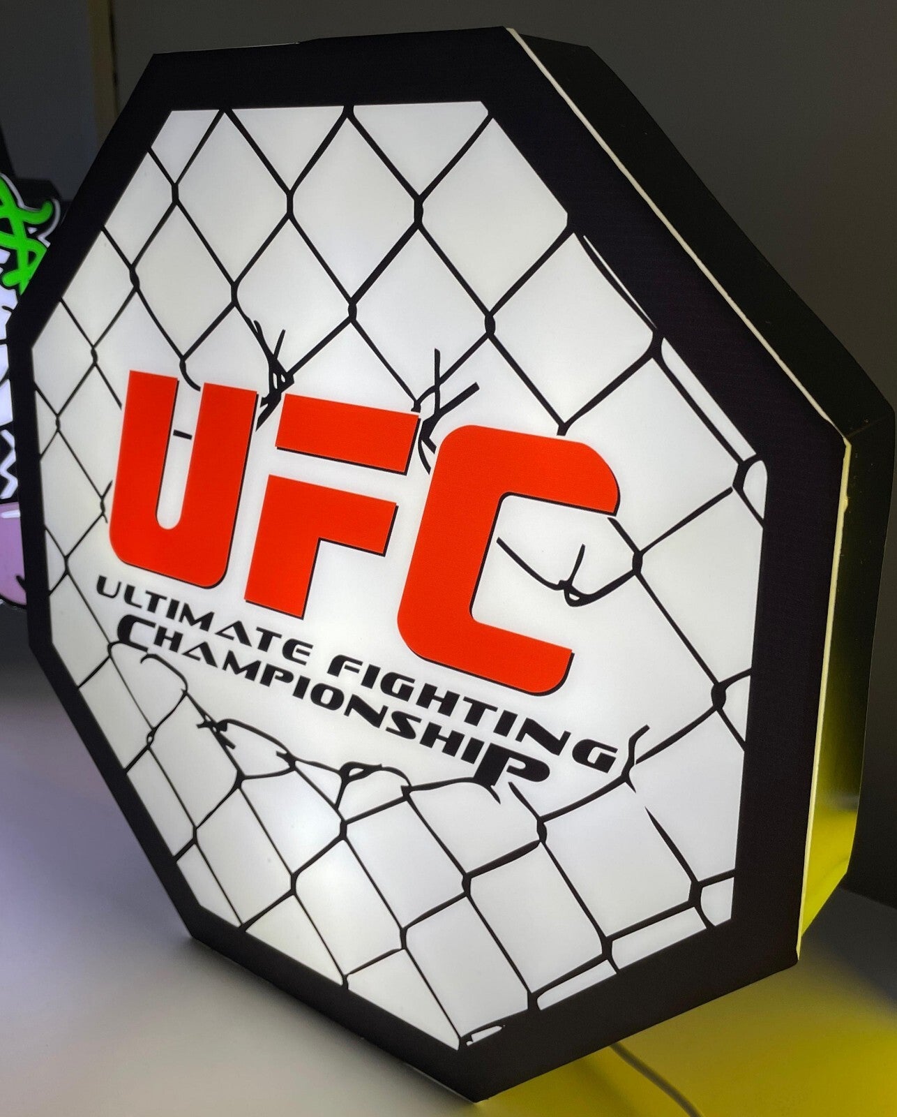 UFC LED Sign Boxing Wrestling Wall Light Decor with USB Pow.Dimmable 18x18 in