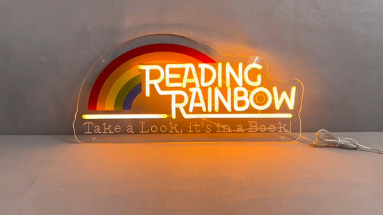Reading Rainbow Neon Sign Take A Look It's in A Book Reading Room Sign