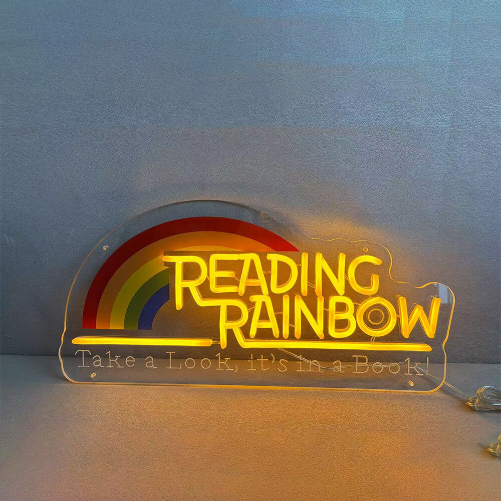 Reading Rainbow Neon Sign Take A Look It's in A Book Reading Room Sign