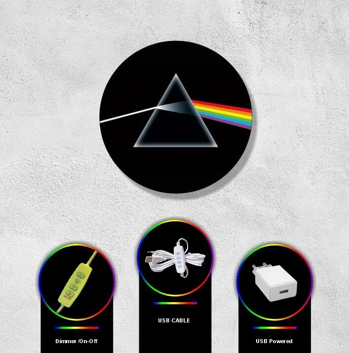 Pink Floyd The Dark Side of the Moon Light Sign with USB Pow. Dimmable Wall Dec
